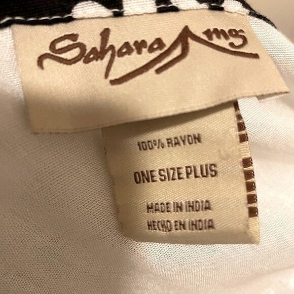 Vintage Y2K Lady Scoop Neck Tassel Kaftan MuMu Beach Cover Up 1X Black White - Picture 4 of 16